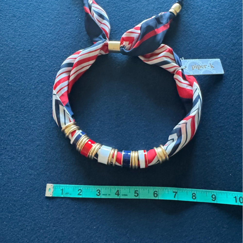 Piper adjustable Scarf Necklace ❤️🤍💙Red white & Blue Stripes with metal accents - Picture 5 of 11